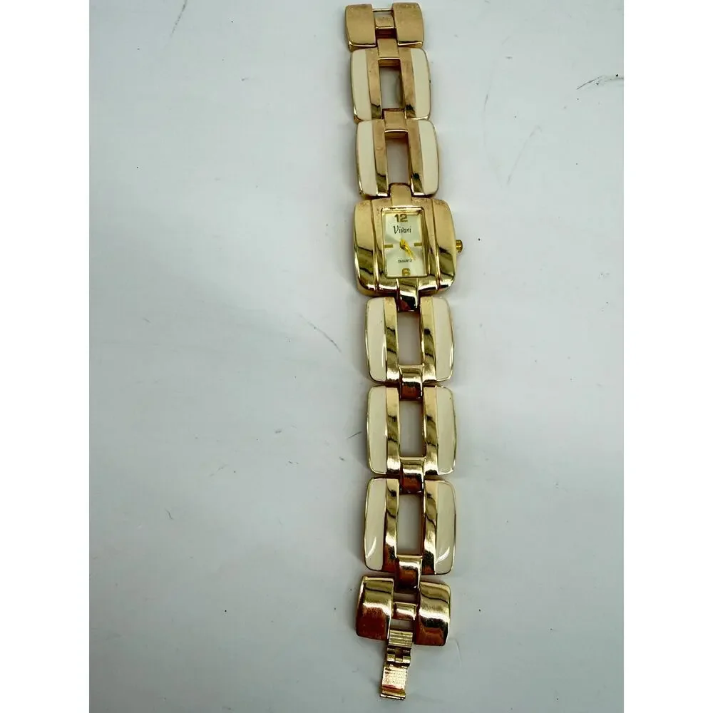 New Vivani Gold Tone Bracelet Watch Chunky Link Statement Jewelry Deadstock